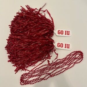 2 Red Mini Pom-Poms & 4 Red Bead Necklaces, Indiana University